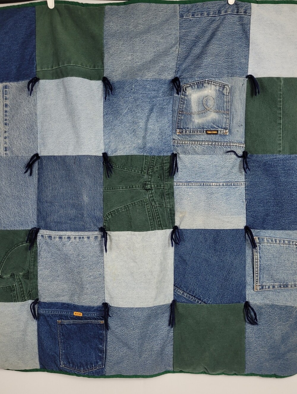 Homemade Denim Patchwork Fleec Back Baby Blanket 42.5 By 42.5 - Picture 5 of 13